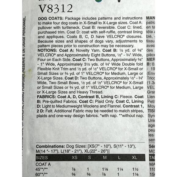 Vogue 8312 dog vest coat pattern - Picture 4 of 7